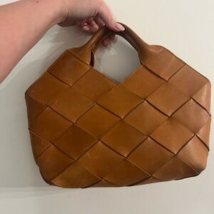 Brown Woven Leather Tote Bag Parker Clay Acacia Woven Handbag